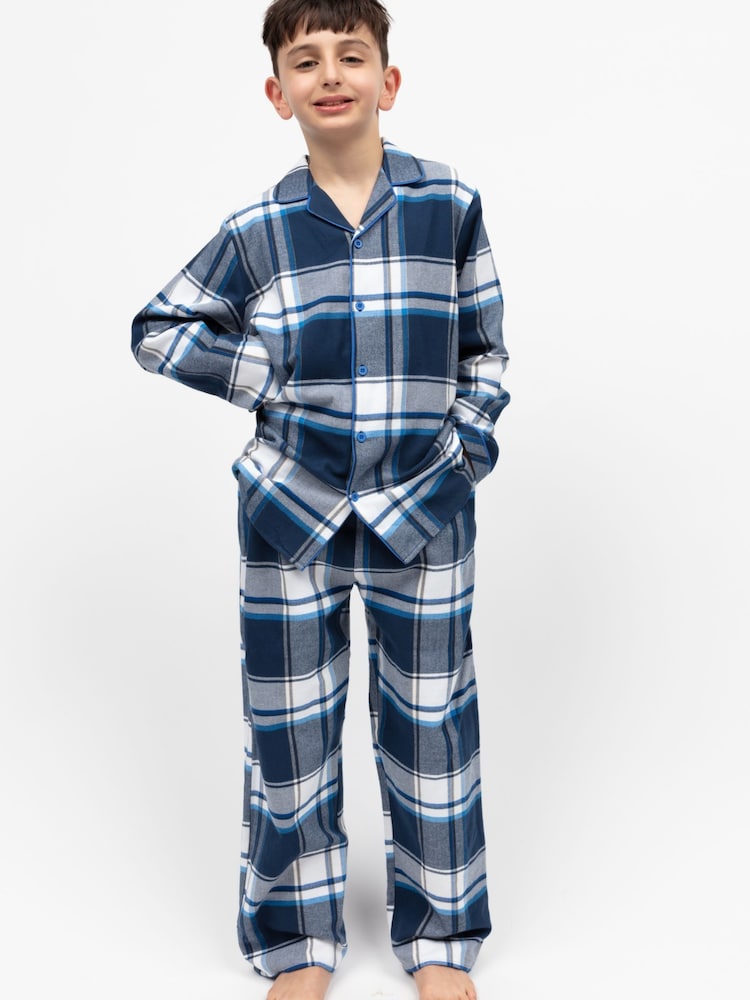 Cyberjammies Blue Minijammies Long Sleeve Check 100% Cotton Pyjamas Set - Image 1 of 4 Cyberjammies Blue Minijammies Long Sleeve Check 100% Cotton Pyjamas Set - Image 1 of 4