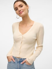 VERO MODA Cream V Neck Rib Knitted Cardigan - Image 1 of 5
