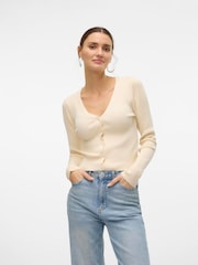 VERO MODA Cream V Neck Rib Knitted Cardigan - Image 3 of 5
