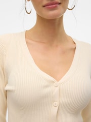 VERO MODA Cream V Neck Rib Knitted Cardigan - Image 4 of 5