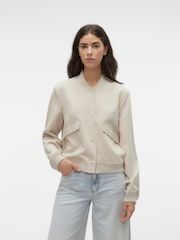 VERO MODA Cream Bomber Jacket - Image 1 of 5
