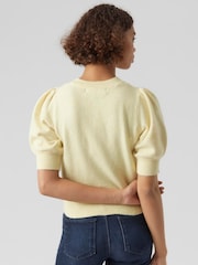 VERO MODA Buttermilk Yellow Round Neck Puff Sleeve Knitted Jumper - Image 2 of 4