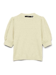 VERO MODA Buttermilk Yellow Round Neck Puff Sleeve Knitted Jumper - Image 4 of 4