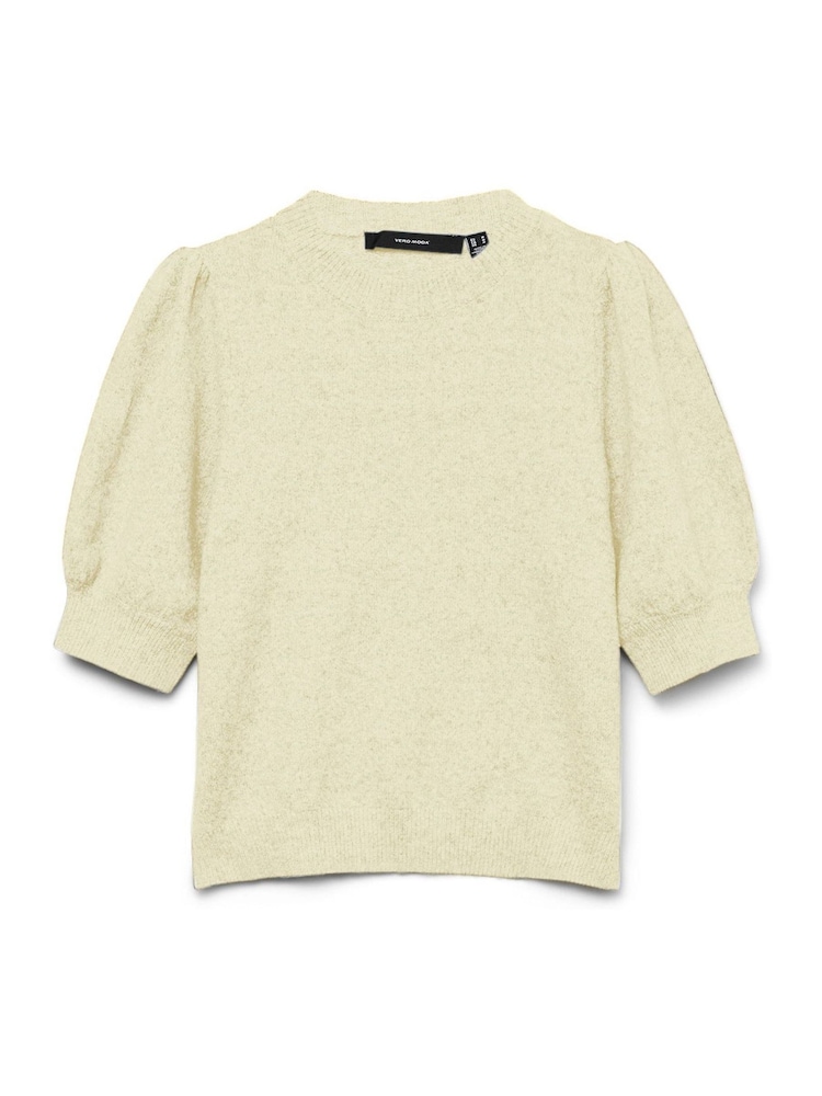 VERO MODA Buttermilk Yellow Round Neck Puff Sleeve Knitted Jumper - Image 4 of 4