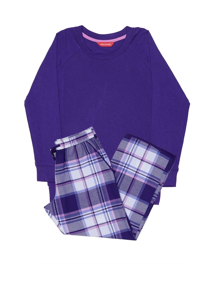 Cyberjammies Purple Minijammies Check Bottoms and Long Sleeve Slouch Top Pyjamas Set - Image 4 of 4
