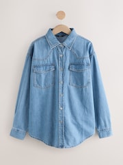 Mid Blue and Khaki Green Oversized Denim Shirts 2 Pack - Image 2 of 7