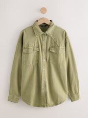 Mid Blue and Khaki Green Oversized Denim Shirts 2 Pack - Image 3 of 7