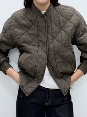 Mango Grey Quilted Bomber Jacket - Image 1 of 7