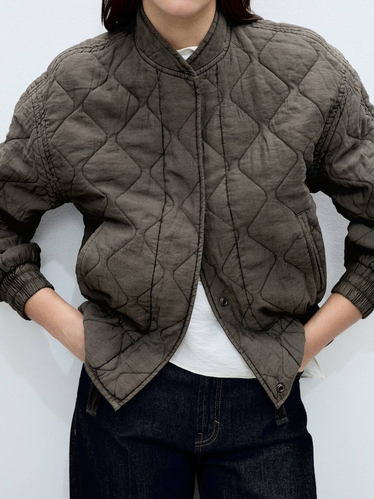 Mango Grey Quilted Bomber Jacket - Image 1 of 7