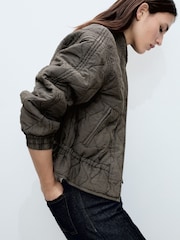 Mango Grey Quilted Bomber Jacket - Image 5 of 7