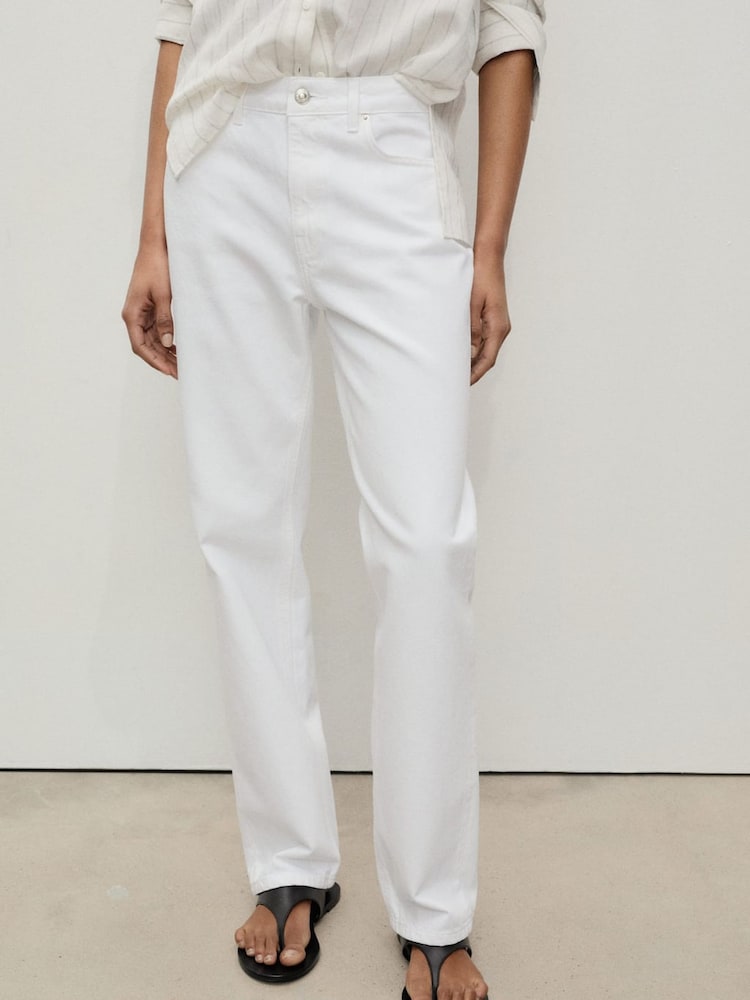 Mango White Mid-Rise 100% Cotton Straight Jeans - Image 1 of 6 Mango White Mid-Rise 100% Cotton Straight Jeans - Image 1 of 6