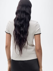 Mango Cream Stripe Contrast Trim T-Shirt - Image 2 of 6