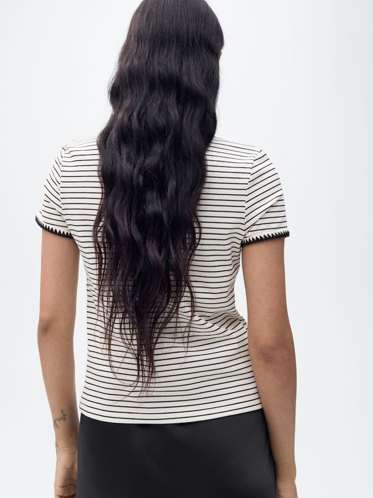 Mango Cream Stripe Contrast Trim T-Shirt - Image 2 of 6