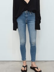 Mango Blue Mid Rise Skinny Jeans - Image 1 of 7