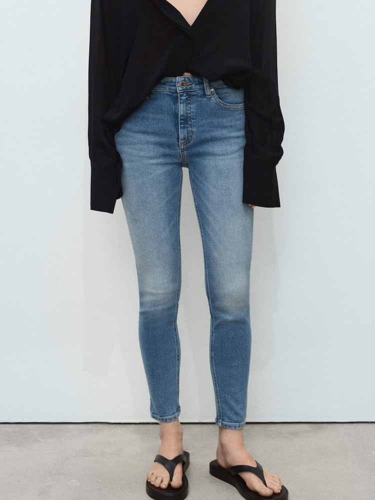 Mango Blue Mid Rise Skinny Jeans - Image 1 of 7 Mango Blue Mid Rise Skinny Jeans - Image 1 of 7