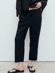 Mango Black Linen Straight Leg Trousers - Image 1 of 6
