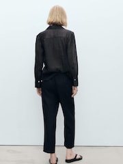 Mango Black Linen Straight Leg Trousers - Image 3 of 6