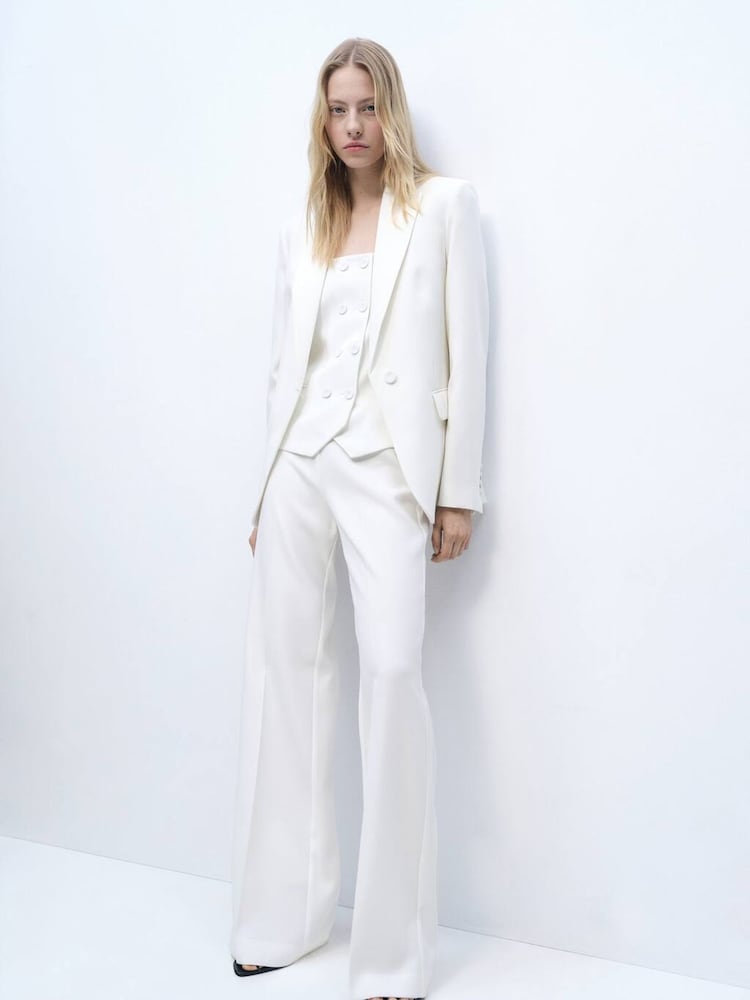 Mango Cream Straight Low Rise Suit Trousers - Image 1 of 5