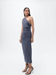 Mango Blue Asymmetrical Gathered Dress - Image 1 of 7