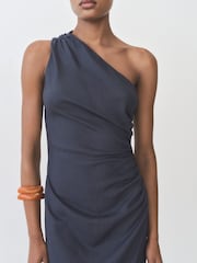 Mango Blue Asymmetrical Gathered Dress - Image 3 of 7