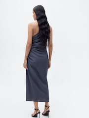 Mango Blue Asymmetrical Gathered Dress - Image 4 of 7