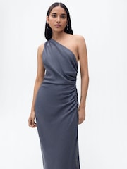 Mango Blue Asymmetrical Gathered Dress - Image 5 of 7