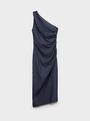 Mango Blue Asymmetrical Gathered Dress - Image 6 of 7