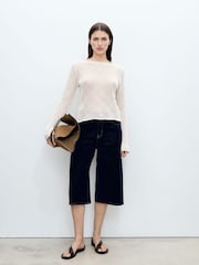 Mango Cream Openwork Knit Crochet Cotton Sweater - Image 3 of 7