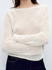Mango Cream Openwork Knit Crochet Cotton Sweater - Image 4 of 7