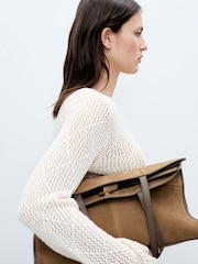 Mango Cream Openwork Knit Crochet Cotton Sweater - Image 5 of 7