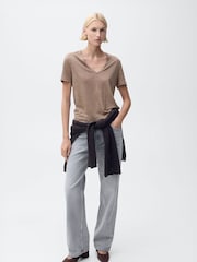 Mango Brown Linen Short Sleeve T-Shirt - Image 2 of 6