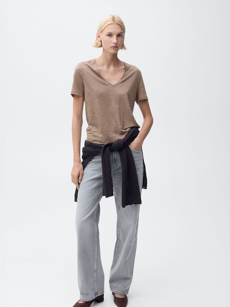 Mango Brown Linen Short Sleeve T-Shirt - Image 2 of 6