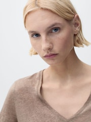 Mango Brown Linen Short Sleeve T-Shirt - Image 4 of 6