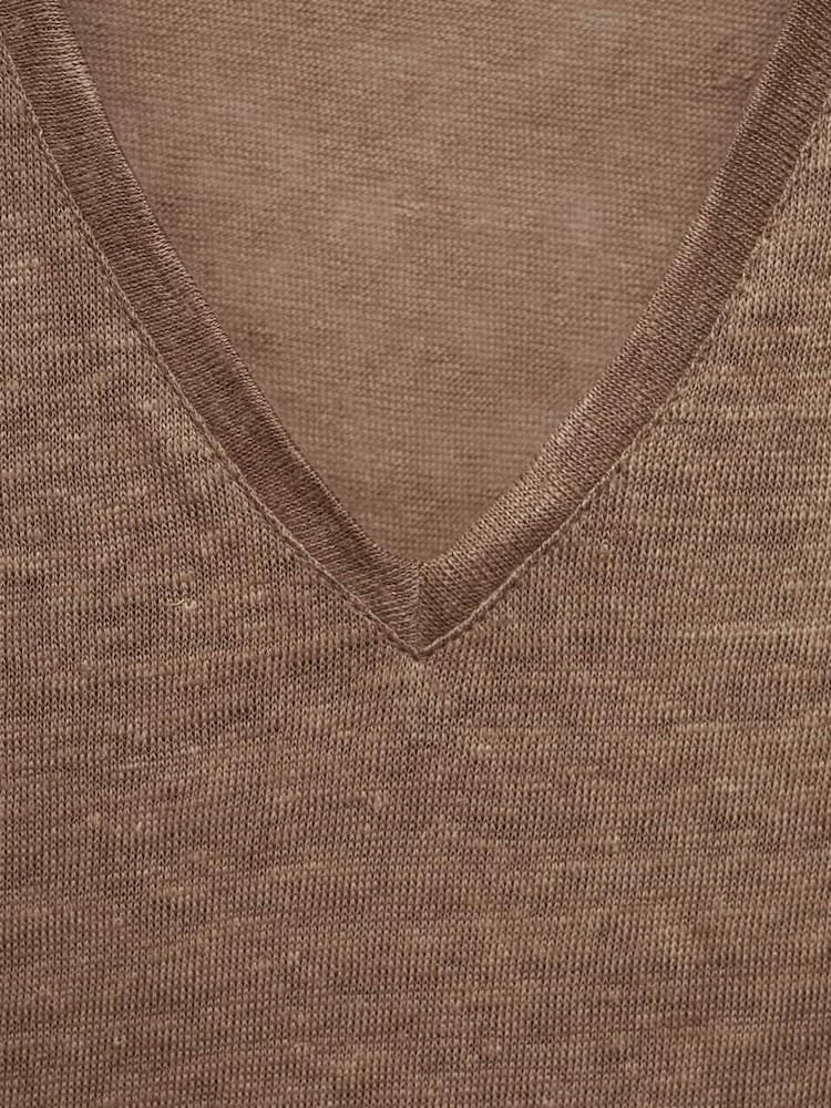 Mango Brown Linen Short Sleeve T-Shirt - Image 6 of 6