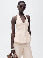 Mango Cream Pleated Halter Neck Waistcoat - Image 2 of 7