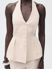 Mango Cream Pleated Halter Neck Waistcoat - Image 4 of 7