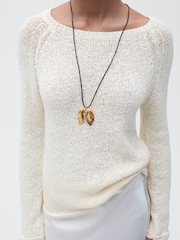 Mango Cream Round Neck Crochet Sweater - Image 1 of 5