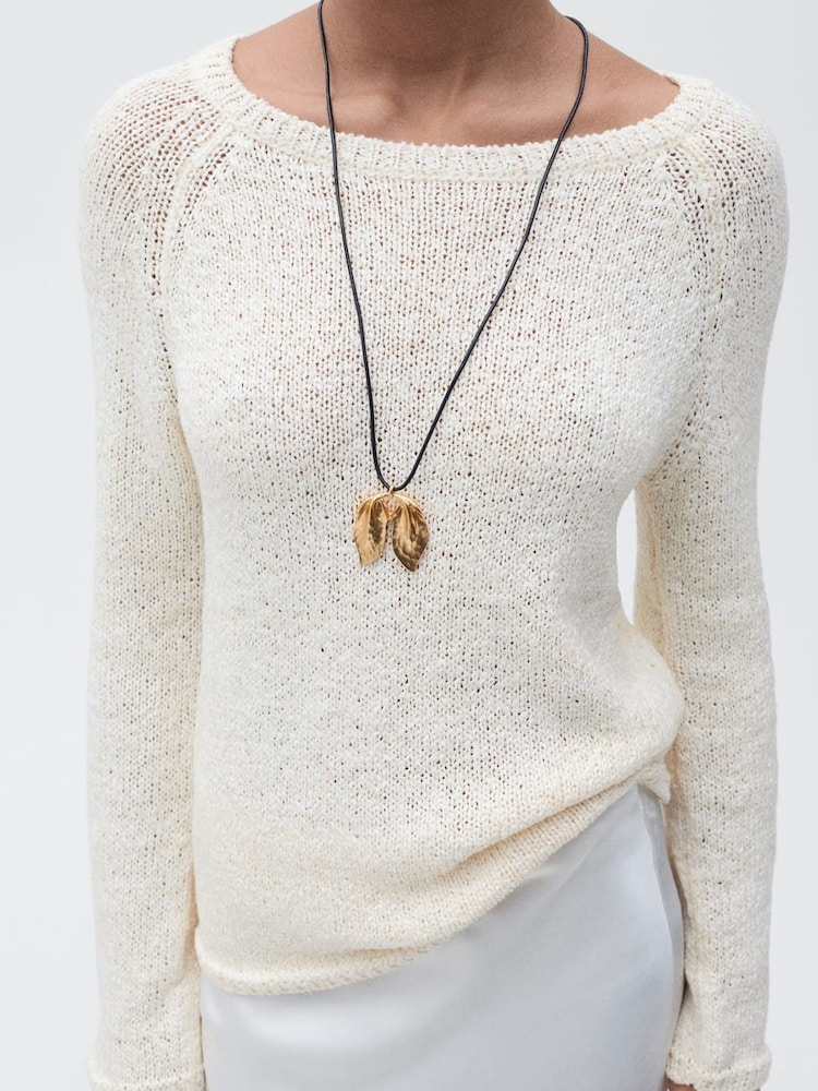 Mango Cream Round Neck Crochet Sweater - Image 1 of 5 Mango Cream Round Neck Crochet Sweater - Image 1 of 5