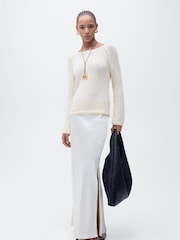 Mango Cream Round Neck Crochet Sweater - Image 2 of 5