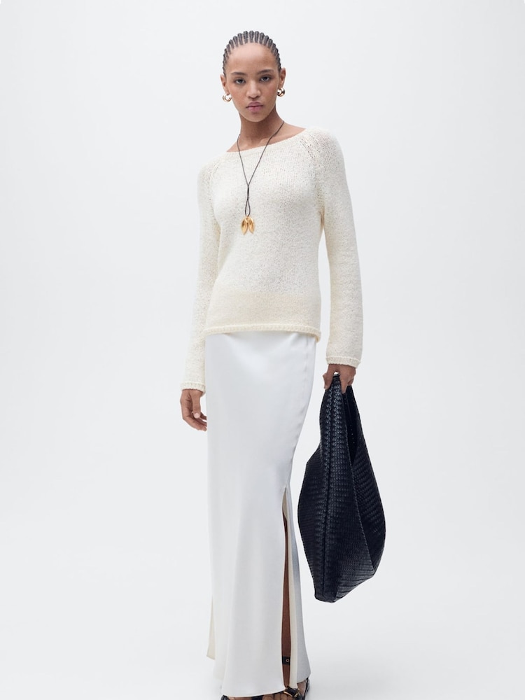 Mango Cream Round Neck Crochet Sweater - Image 2 of 5 Mango Cream Round Neck Crochet Sweater - Image 2 of 5