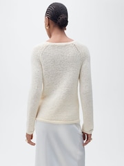 Mango Cream Round Neck Crochet Sweater - Image 3 of 5
