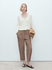 Mango Brown Linen Straight Leg Trousers - Image 1 of 6