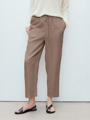Mango Brown Linen Straight Leg Trousers - Image 2 of 6