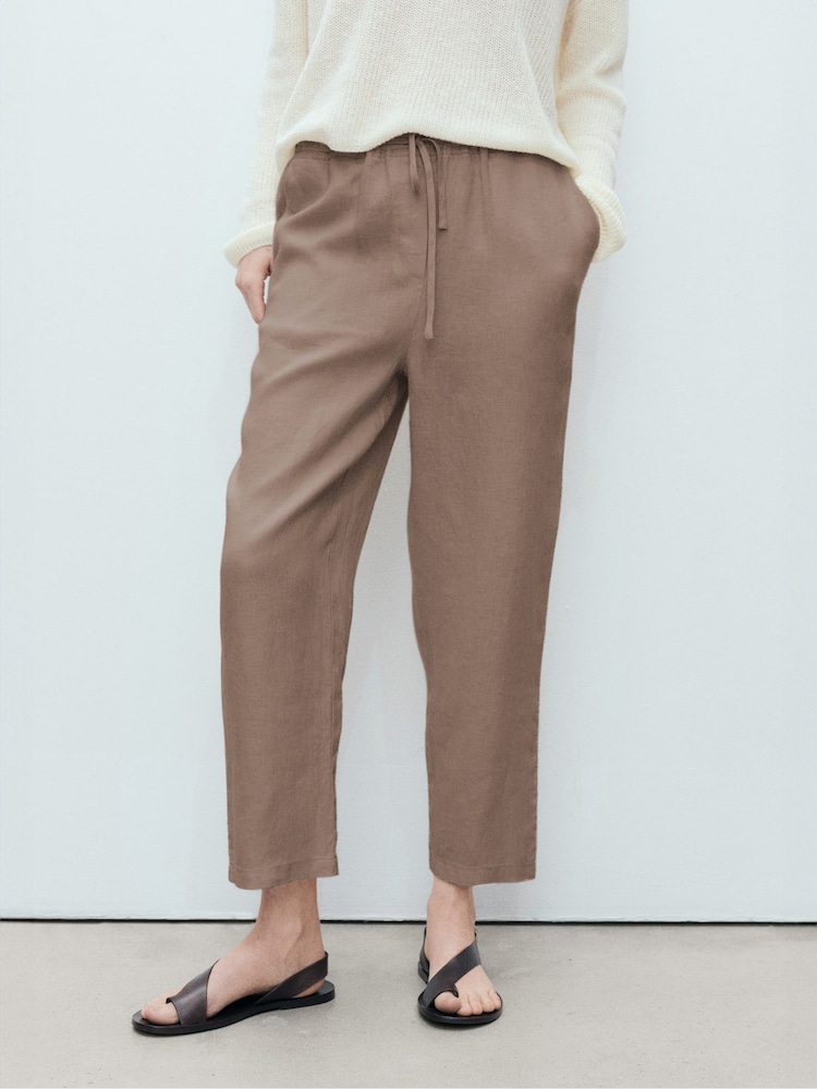 Mango Brown Linen Straight Leg Trousers - Image 2 of 6