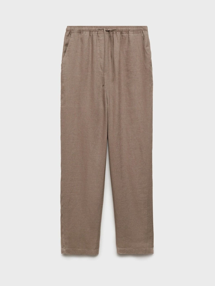 Mango Brown Linen Straight Leg Trousers - Image 6 of 6