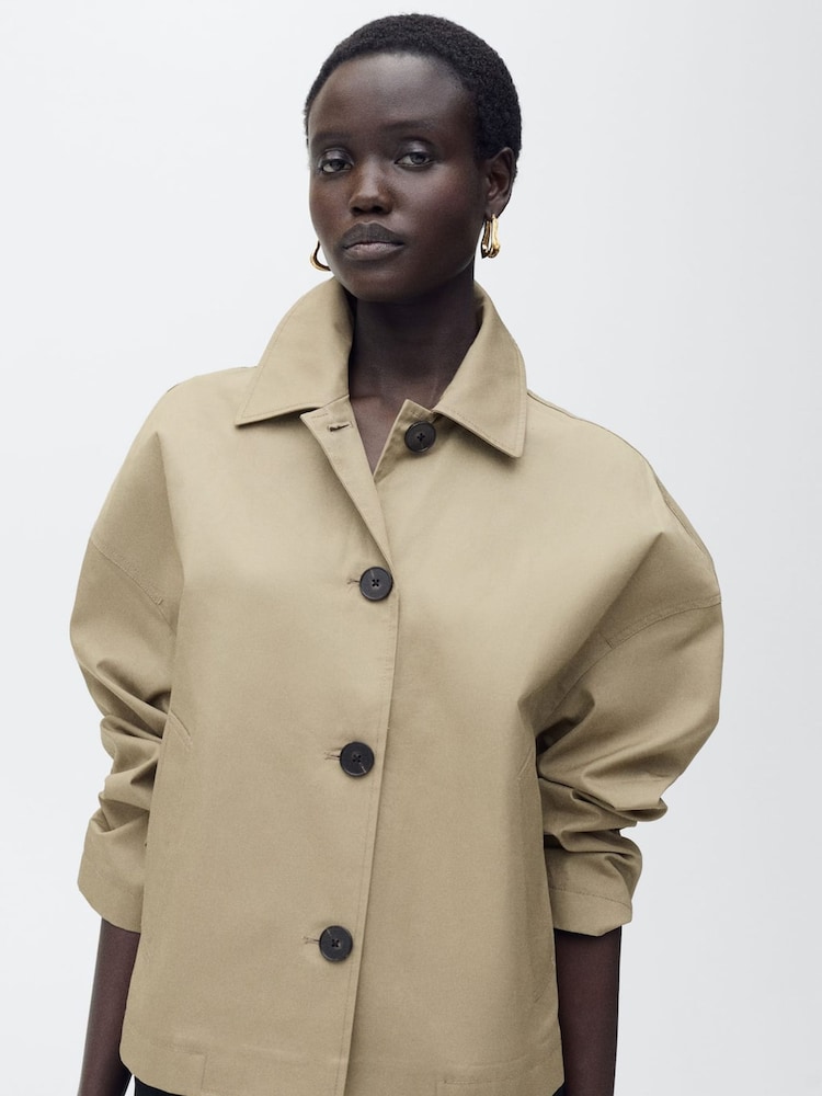 Mango Brown Collared Short Trench Coat - Image 2 of 6