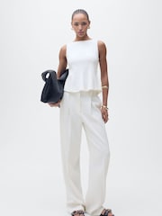 Mango White A-Line Boat Neck Fit & Flare Peplum Blouse - Image 1 of 6