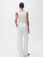 Mango White A-Line Boat Neck Fit & Flare Peplum Blouse - Image 2 of 6