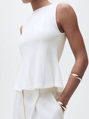 Mango White A-Line Boat Neck Fit & Flare Peplum Blouse - Image 4 of 6