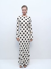 Mango Cream Flare Sleeve Polka Dot Dress - Image 1 of 6